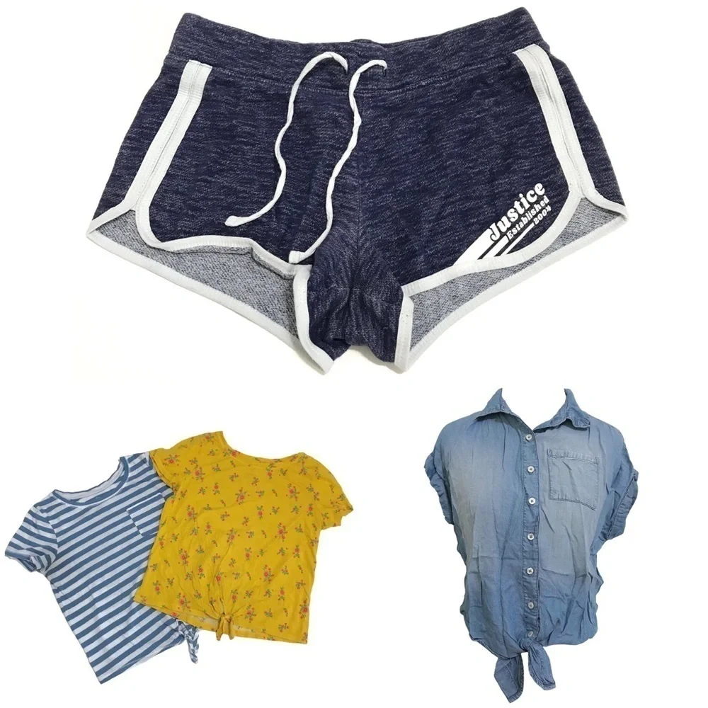 Justice and So Bundle Two Tees Short sleeve Button Down Active Shorts Size 10
